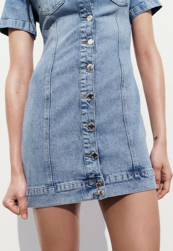 ZARA Dress mini denim jeans button up collar casual short sleeve - Image 5