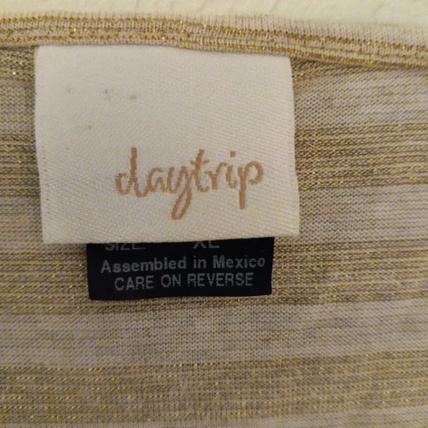DayTrip L Shimmering Gold Striped Long Sleeved Tie Front Top - Image 7
