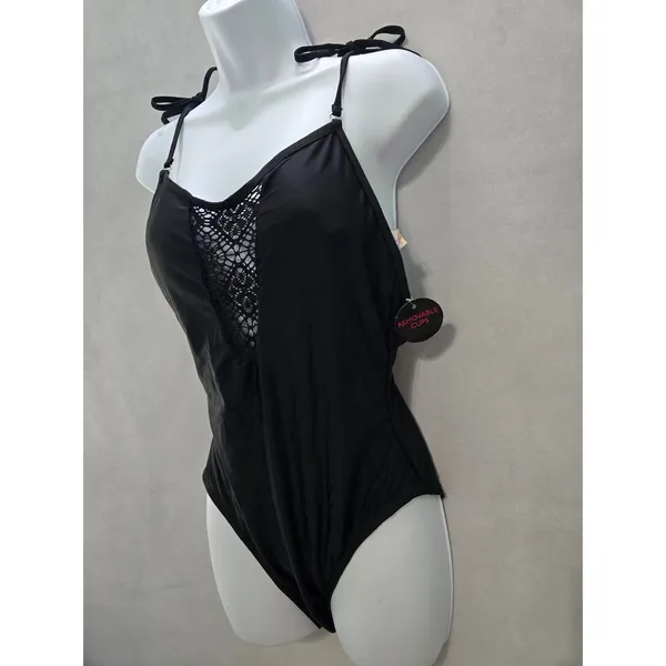 No Boundaries Black Lace One Piece Swimsuit Whimsygoth 90s Vacation Beach Goth Dark Large - Image 4