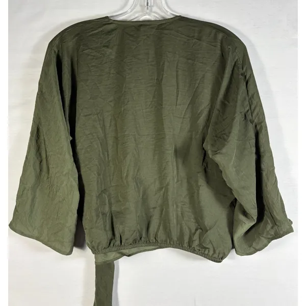 Express‎ womens wrap shirt green cropped at waist XS NWT - Image 2