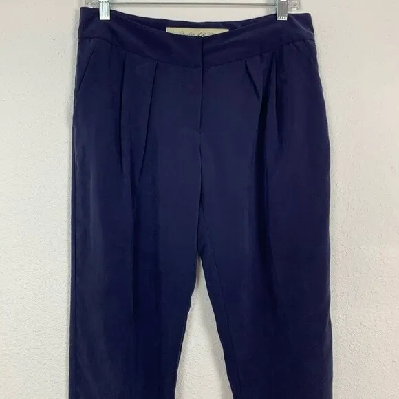 Anthropologie Daughters Of The Liberation Navy Blue Pleated‎ Tapered Pants High Rise 4 Tall - Image 2