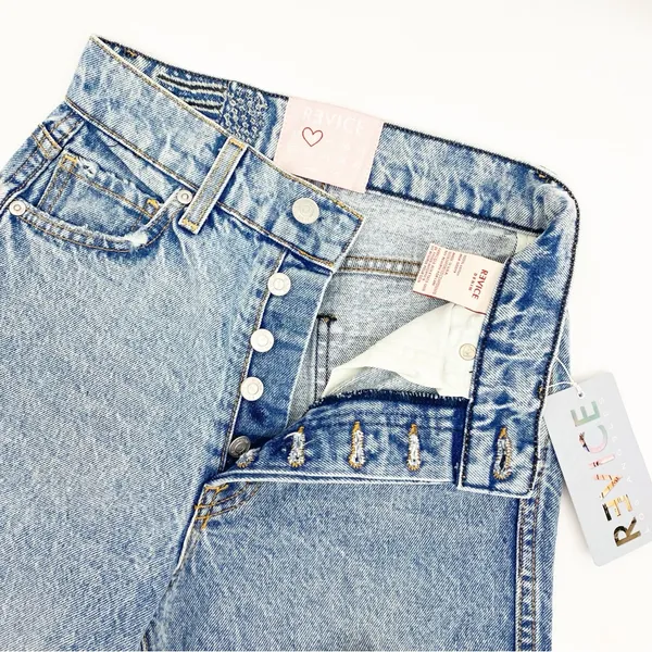 Revice Denim Frontrunner High Rise Distressed Straight Leg Jeans Grand Prix Light Wash - Image 9