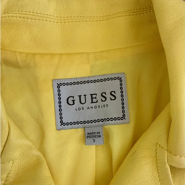 Guess Faux Leather Moto Jacket 3/4 Sleeves Size S Yellow - Image 2