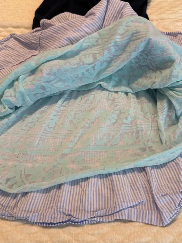 Y2K Abercrombie & Fitch Mini Babydoll Dress Smocked Waist Sz Small Navy Stripes - Image 6