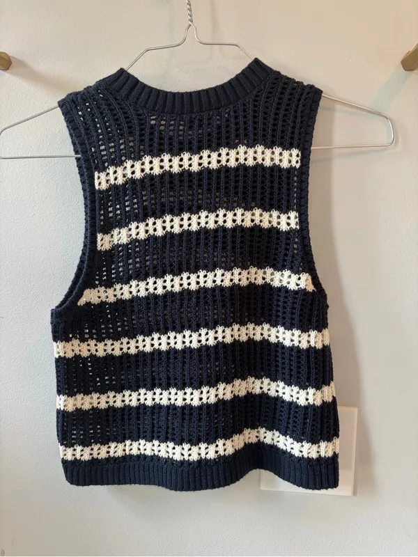 NWOT Hollister Navy & Cream Striped Knit Sleeveless Sweater - Image 2