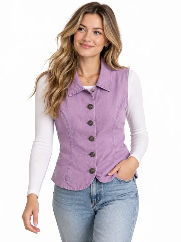 Kendall Creek Collections Lavender Cotton Linen Button Vest M Made USA - Image 3