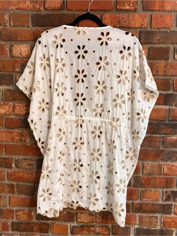 Surf Gypsy womens floral eyelet lace swim cover-up dress tunic cream M - Image 6