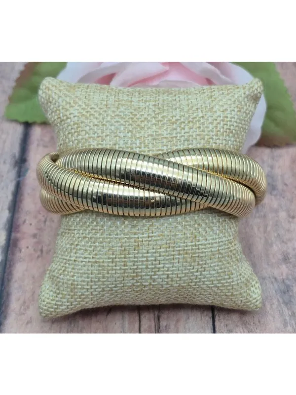 Gold Tone Triple Snake Chain Bracelet Intertwined Statement Chunky - Image 4