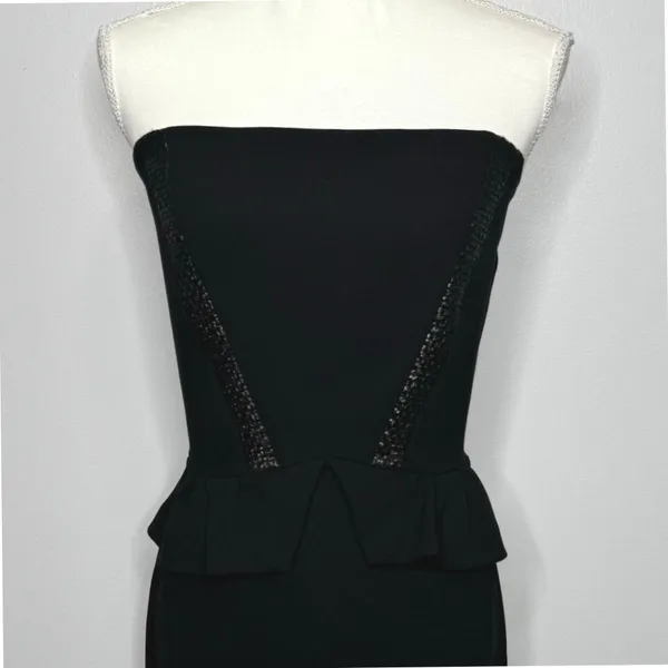 Sandro Paris Strapless Peplum Dress Size 8 Black Embellished Cocktail Party Chic - Image 4