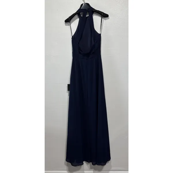 Lulus Navy Blue Chiffon Maxi Dress Halter Open Back Womens XS Bridesmaid Evening - Image 3