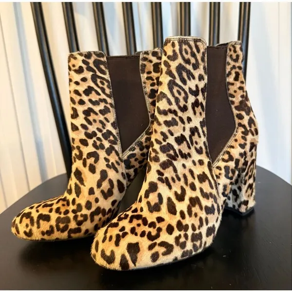 Sam Edelman leopard heeled boot cow hair size 6 - Image 4