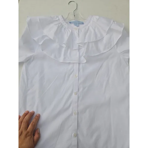 Hill House Home White Ruffle Collar Blouse XS Cotton Button Front Top - Image 10