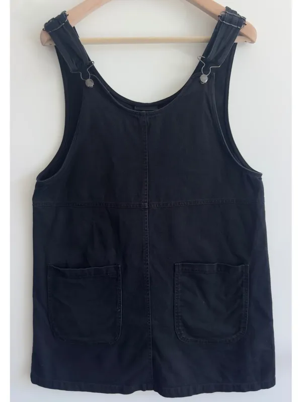 Monki Black Cotton NWOT Overall Mini Dress Pinafore Adjustable Strap Size M - Image 2