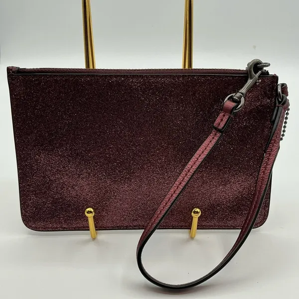 A Rare HTF Vintage Sparkling Burgundy Glitter Coach New York Zip Wristlet - Image 3