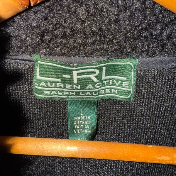 L-RL Ralph Lauren Active Womens Teddy Jacket‎ Medium Black Sherpa Fleece Zip - Image 3