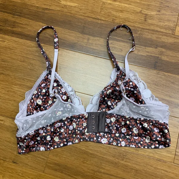 Aerie Floral Lace Trim Bralette Womens Size Medium‎ Soft Non-Padded Wireless Bra - Image 2