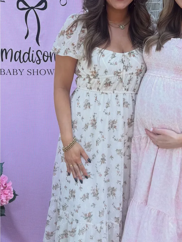 Blu Pepper Cream Floral Puff-Sleeve Milk Maid Midi Dress - Image 7
