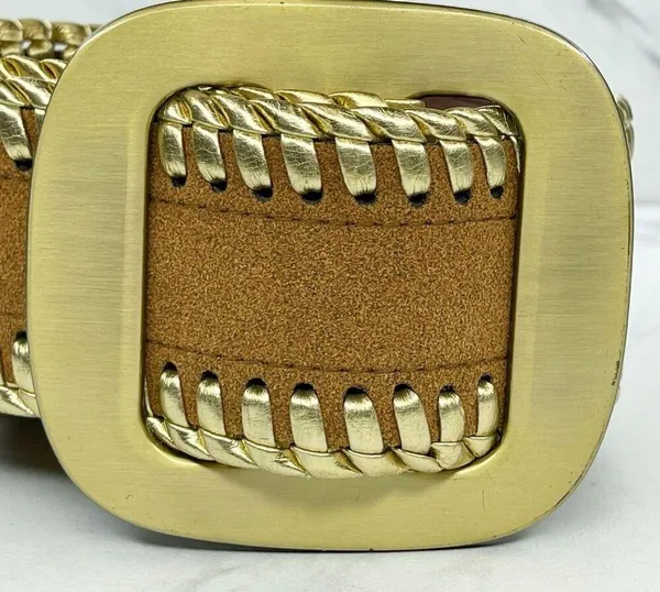 Brown Faux Suede Stretch Belt Metallic Gold Lacing Large/XL (L/XL) ✨ - Image 8