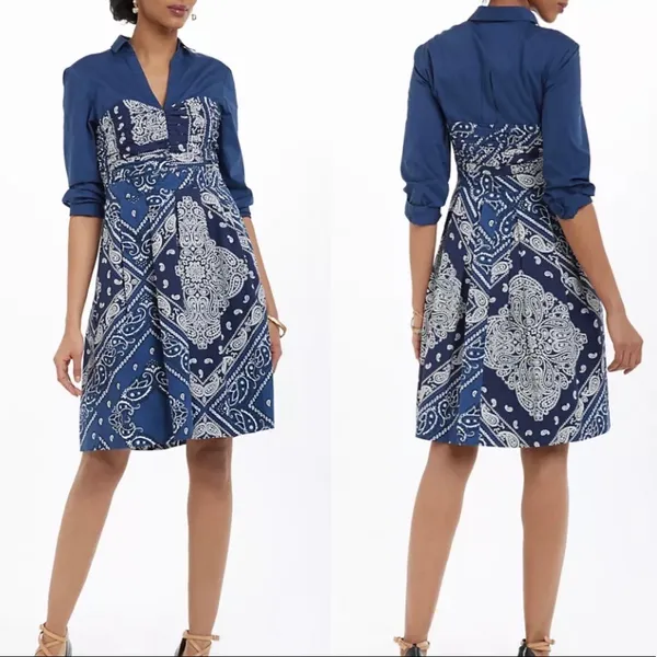 NWT $148 Anthropologie x Holding Horse Flared Bandana Side-Zip Shirt Dress 0 - Image 2