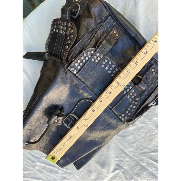 Vintage 70’s leather studded buckles backpack Black - Image 4