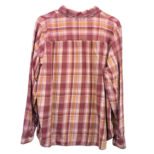 LL Bean Rangely Flannel Shirt XL Red Pink Orange Plaid Cotton Tencel Button Up - Image 5