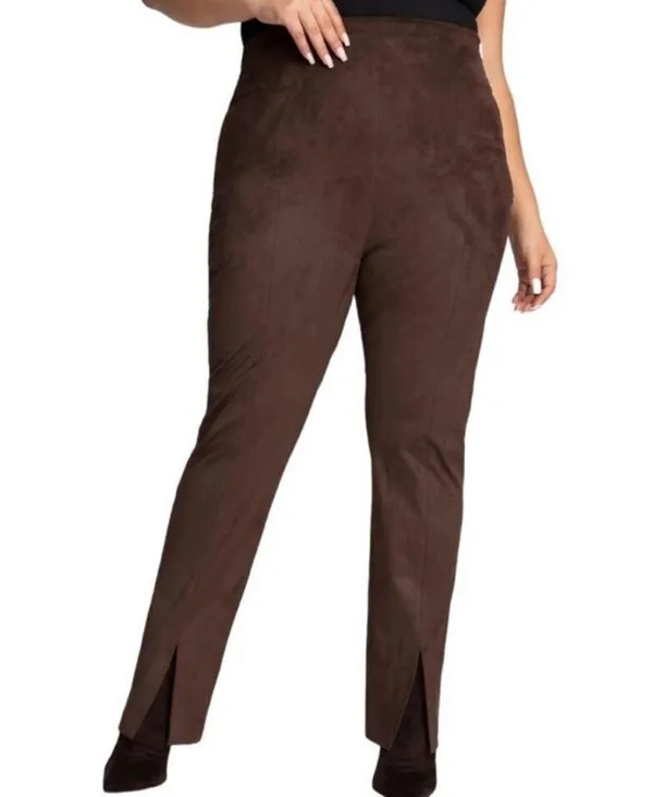 Good American Chocolate Brown Faux Suede Pant Size 8 Boss Split Hem Straight Leg - Image 12