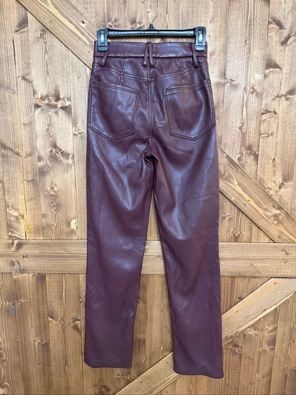 Good American Women’s Faux Leather Straight Leg Pants Burgundy READ Size 2/26 (9 - Image 5