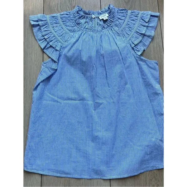 J.CREW Top Blue Striped NEW Flutter Sleeve Blouse 100% Cotton Size Small NWT - Image 6