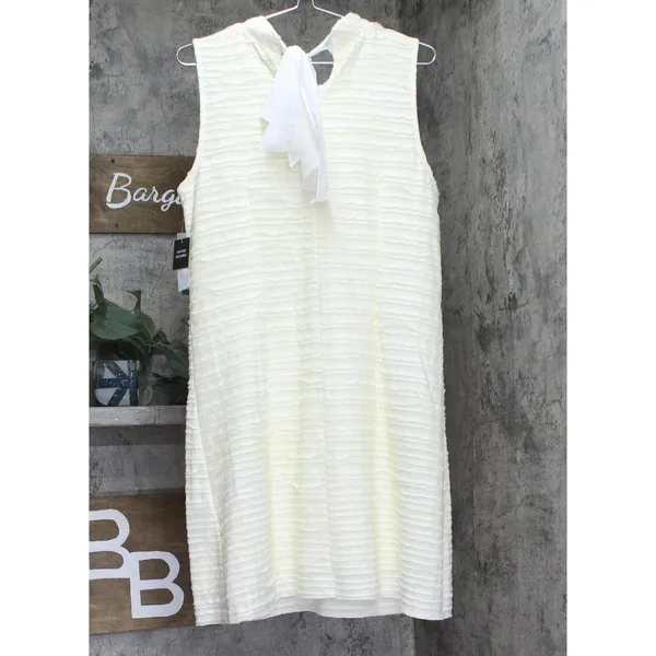 NWT Signature By Robbie Bee Neck Textured Cocktail Shift Dress Cream Offwhite L - Image 5