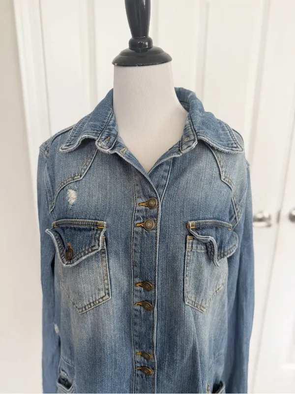 Free People Moonchild Shirt Jacket in Indigo Blue size Small - Image 3