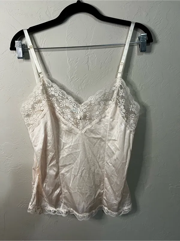 Ashley Taylor Vintage Peach Lace Trim Camisole Romantic Coquette Lingerie Top - Image 2