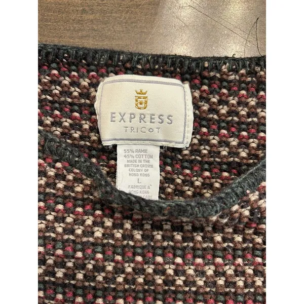 Vintage Express Tricot Sweater Womens large Striped Knit Pullover Made USA 90s - Image 4