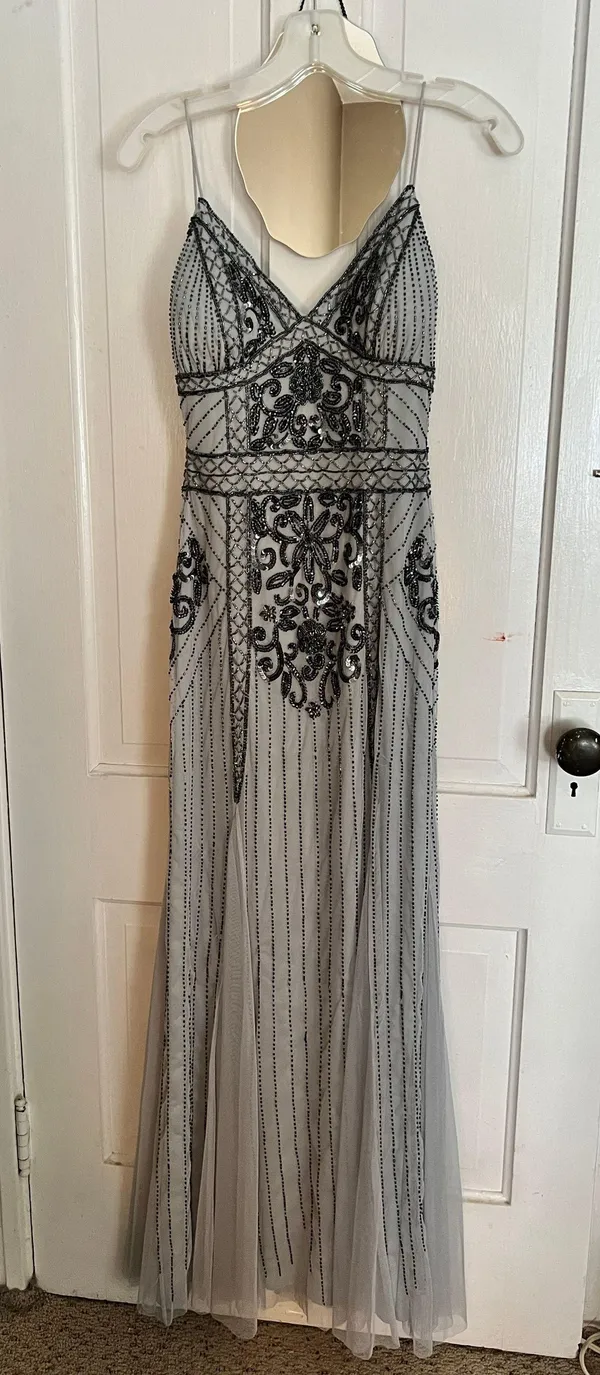 David's Bridal Blue Beaded Prom Dress - Image 2