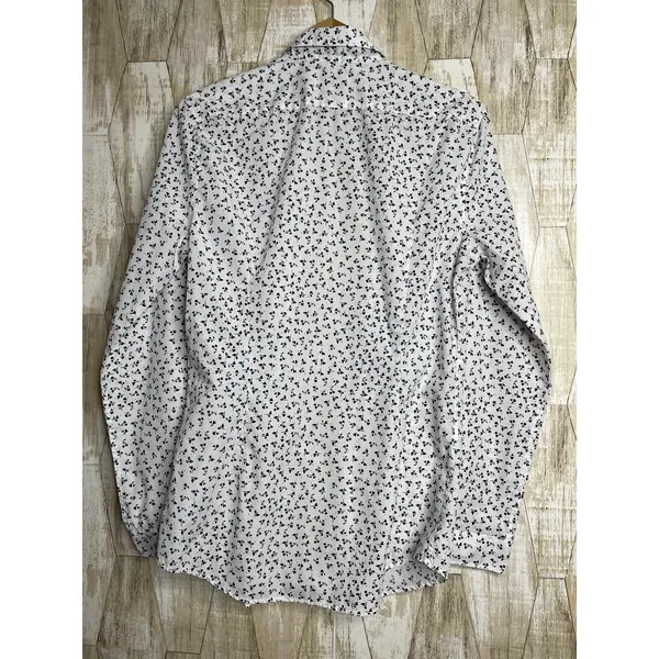 H&M Womens Slim Fit Blouse Size S Button Up White w/ Blue‎ Floral - Image 2