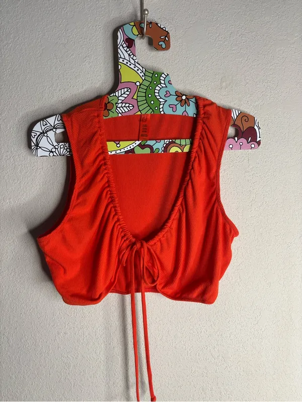 SKIMS soft Lounge Tie Front Super Crop Top Bright Red-Orange size large - Image 2