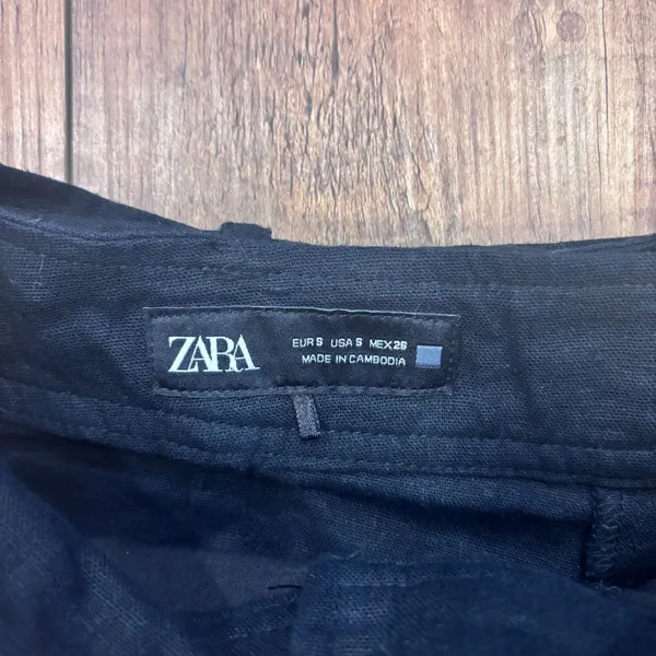 Zara Black Linen Blend Skort Belted Pockets Gold Hardware Boho Festival Sz Small - Image 3