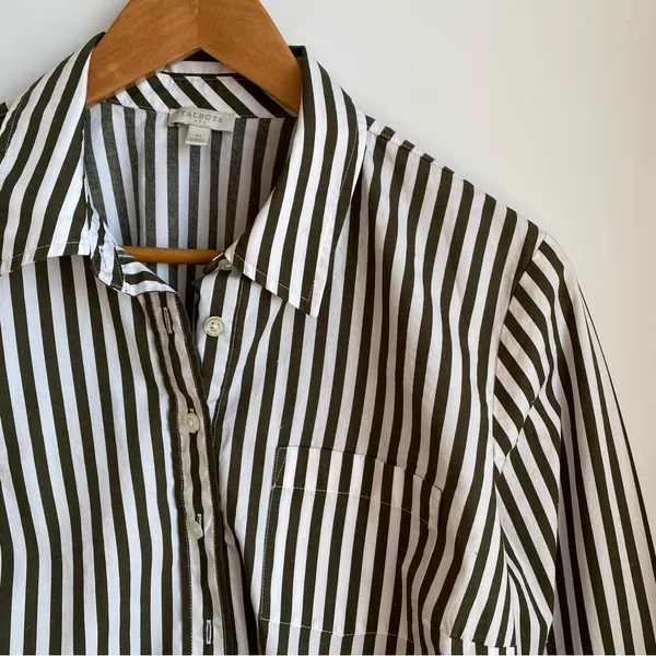 Talbots 100% Cotton Tunic Length Poplin Striped Collared Button Down Shirt M - Image 6