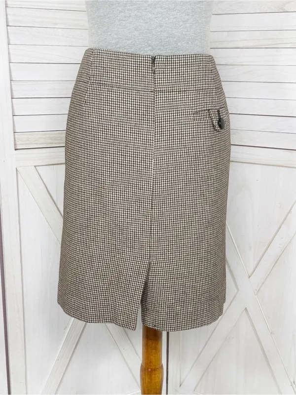 Banana Republic Houndstooth Wool Blend Pencil Skirt Brown Cream 6 Preppy Office - Image 4
