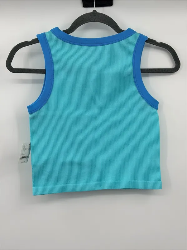 Free‎ People Make It Happen Brami M/L Aqua Sky Blue Ribbed Tank NWT - Image 3