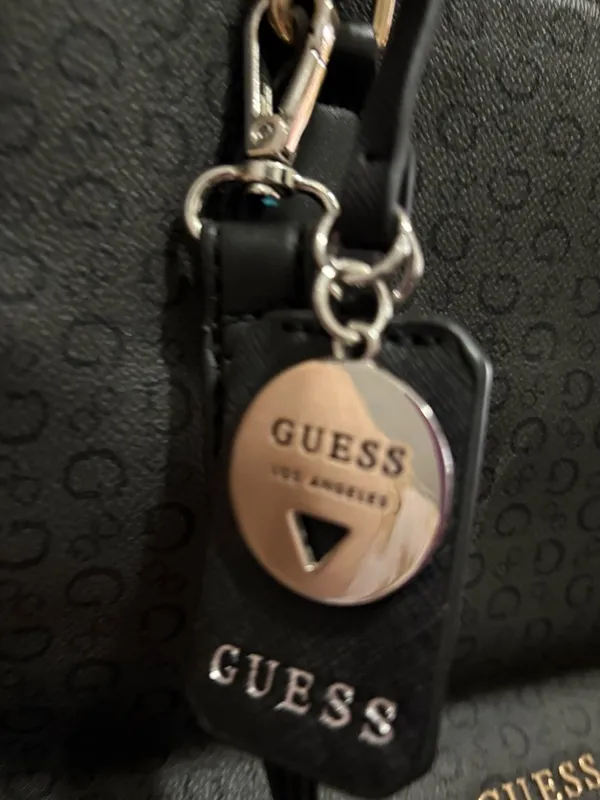 Guess Black Logo-Print Tote with Gold Hardware - Image 2