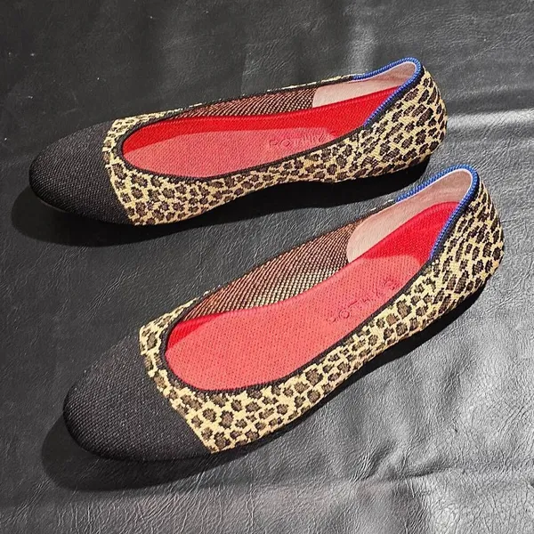 Rothy's Womens Little Cat Square Toe Leopard Print Flats Shoes‎ 10.5 - Image 3