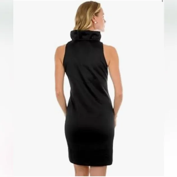 Gretchen Scott Jersey Ruffneck Dress Black Sleeveless Shift Sweetheart Size 4 - Image 2
