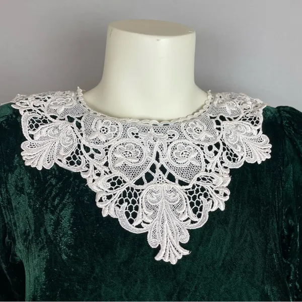 Vintage Crushed Velvet Dress Green Lace Collar Lanz Long Sleeve Christmas Party‎ - Image 10