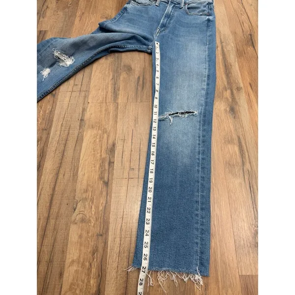 MOTHER High Waisted Rider Ankle Fray Jeans 24 Distressed Straight Blue USA - Image 10