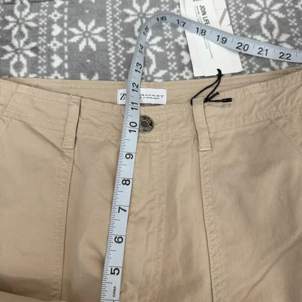 NWT Zara Straight Leg Cargo Pants Cream Neutral Size 6 Minimalist Casual 90s‎ - Image 10