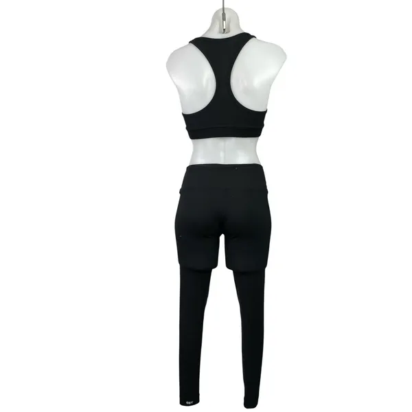 Set Active Black Racerback Yoga Athletic Sports Bra Leggings 2 Piece Set Size S - Image 3