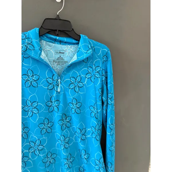 L.L. Bean Womens‎ Turquoise Blue Floral Quarter Zip Pullover Active Top Size M - Image 2