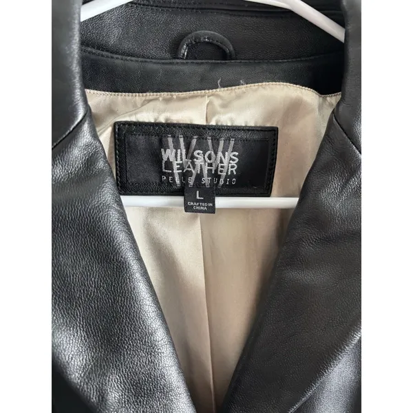 Vtg 90s Wilsons‎ Leather Pelle Studio Black Leather Blazer Jacket Women's Large - Image 2