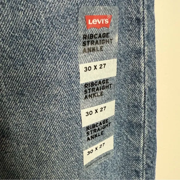 NWT Levis Ribcage Straight Ankle Jean Distressed Blue‎ 30 × 27 Minimal Grunge - Image 5