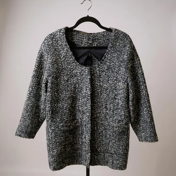 Joie Bouclé Wool Blend Long Cardigan Coat Gray White Size Small - Image 2